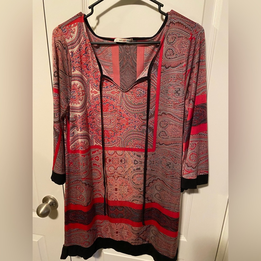Tua Tua Tua Tua 3/4 sleeve red black mixed media tunic dress Sz L